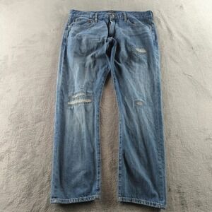 Polo Ralph Lauren Jeans Mens 35x30 Blue Faded Straight Leg Distressed Denim